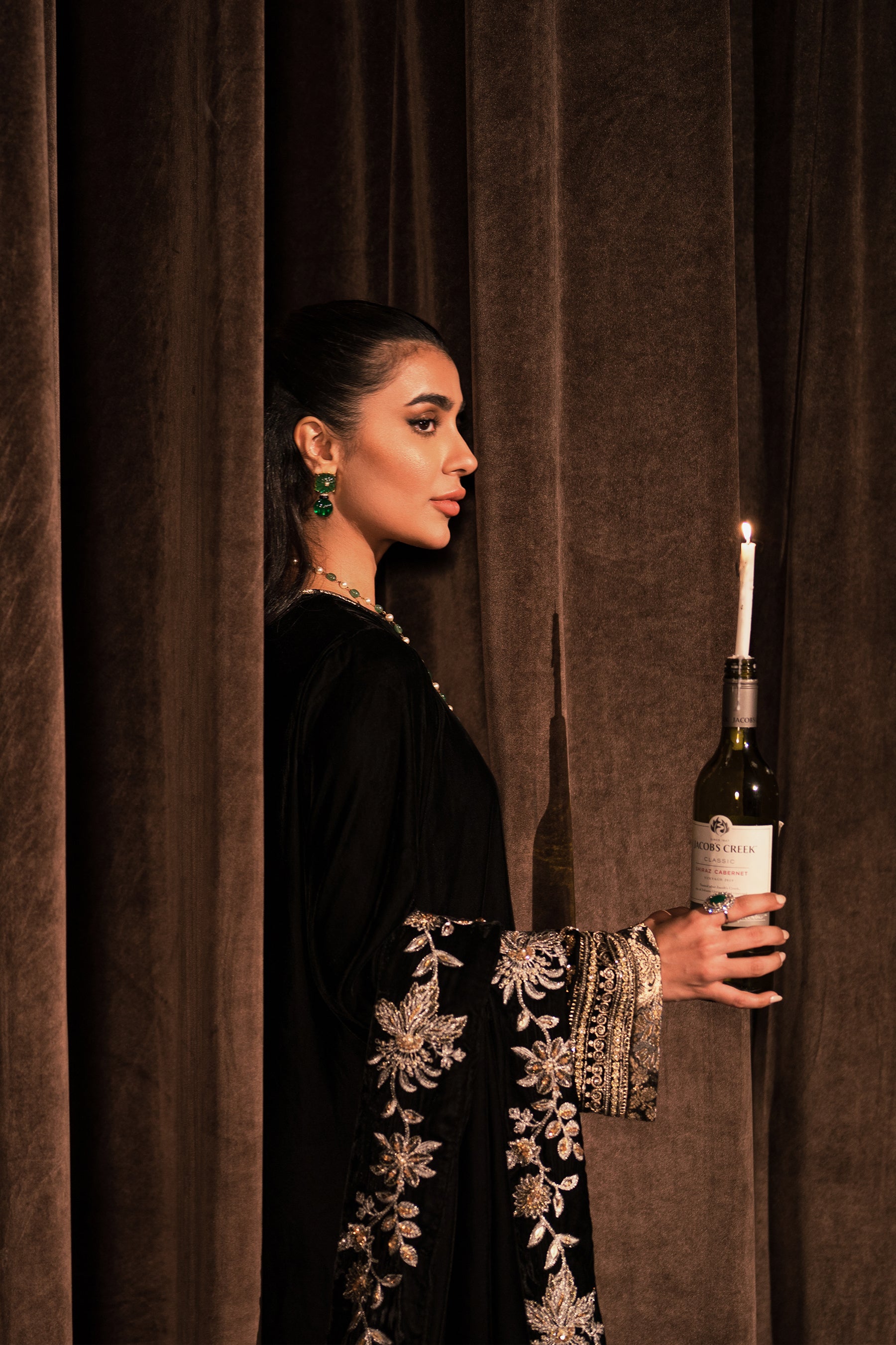 Black Zardozi Embroidered Velvet Salwar Kameez (3-Piece) - Image 4