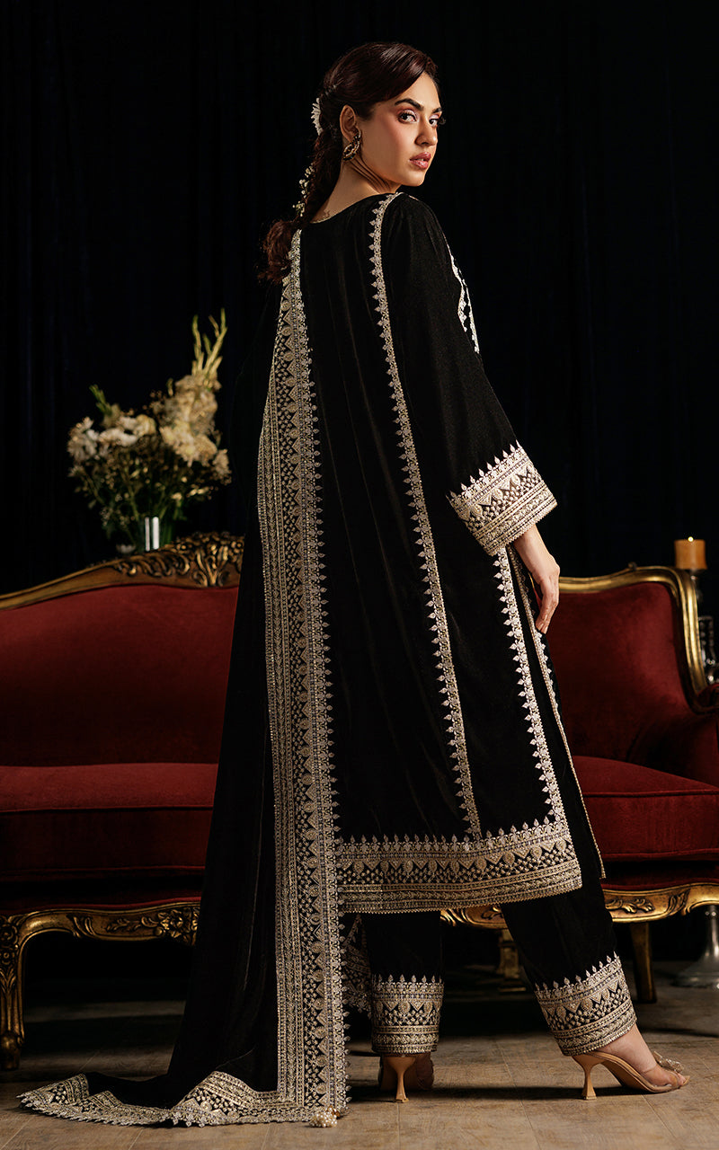 Pakistani Black Zari & Sequin Velvet 3-Piece Suit - Image 4