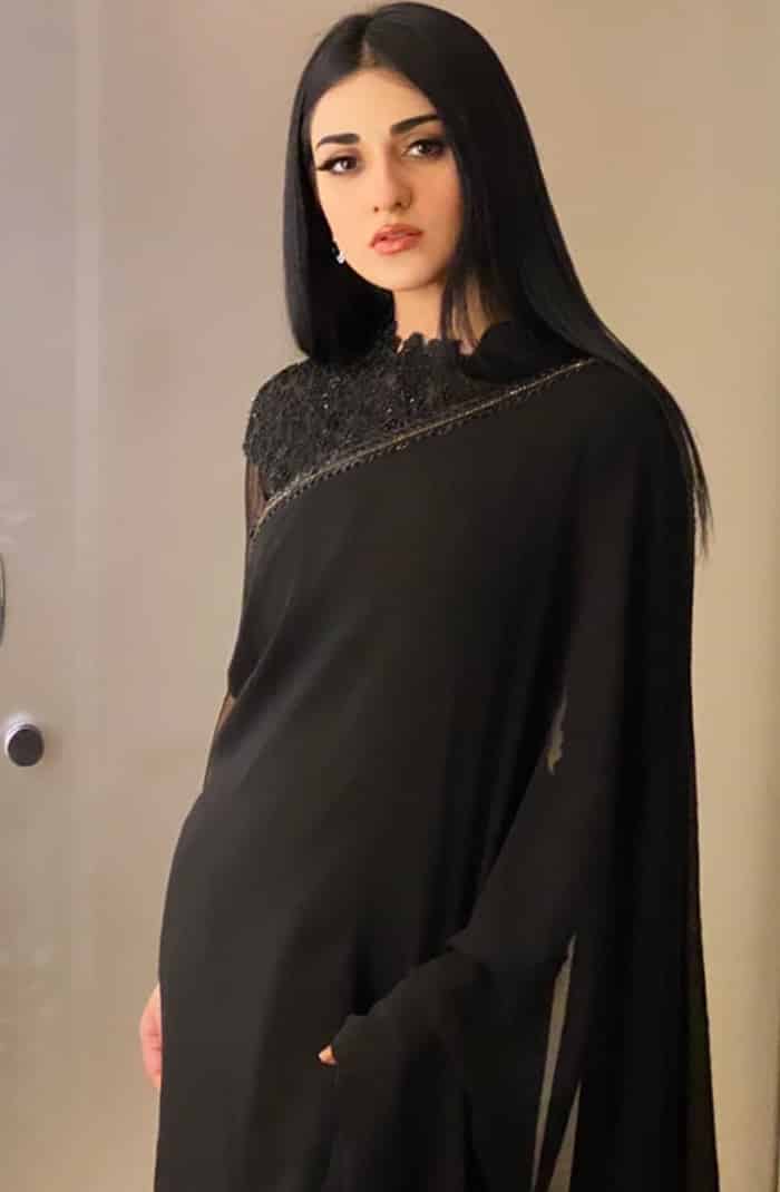 Pakistani Black Crystal & Sequin Pure Chiffon Saree (2-Piece) - Image 1