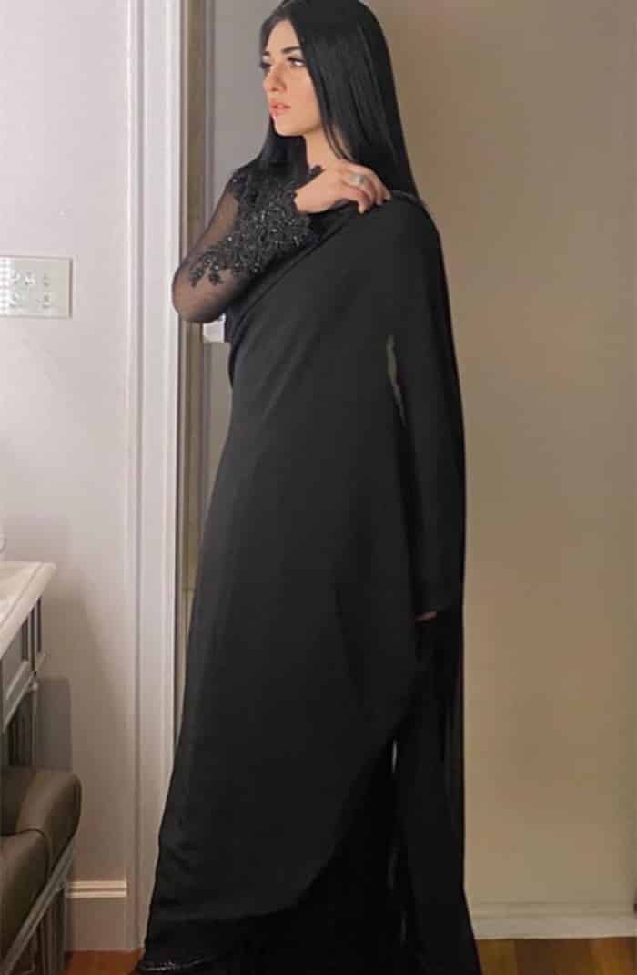 Pakistani Black Crystal & Sequin Pure Chiffon Saree (2-Piece) - Image 3