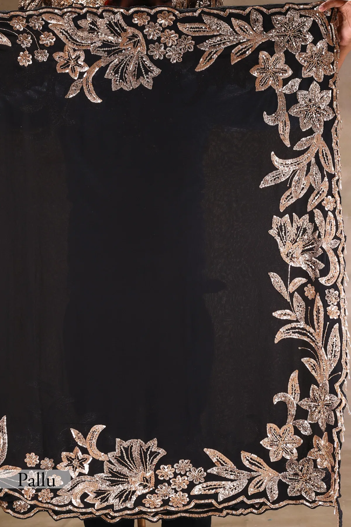 Black Sequin Embroidered Georgette Saree (2-Piece) - Image 10