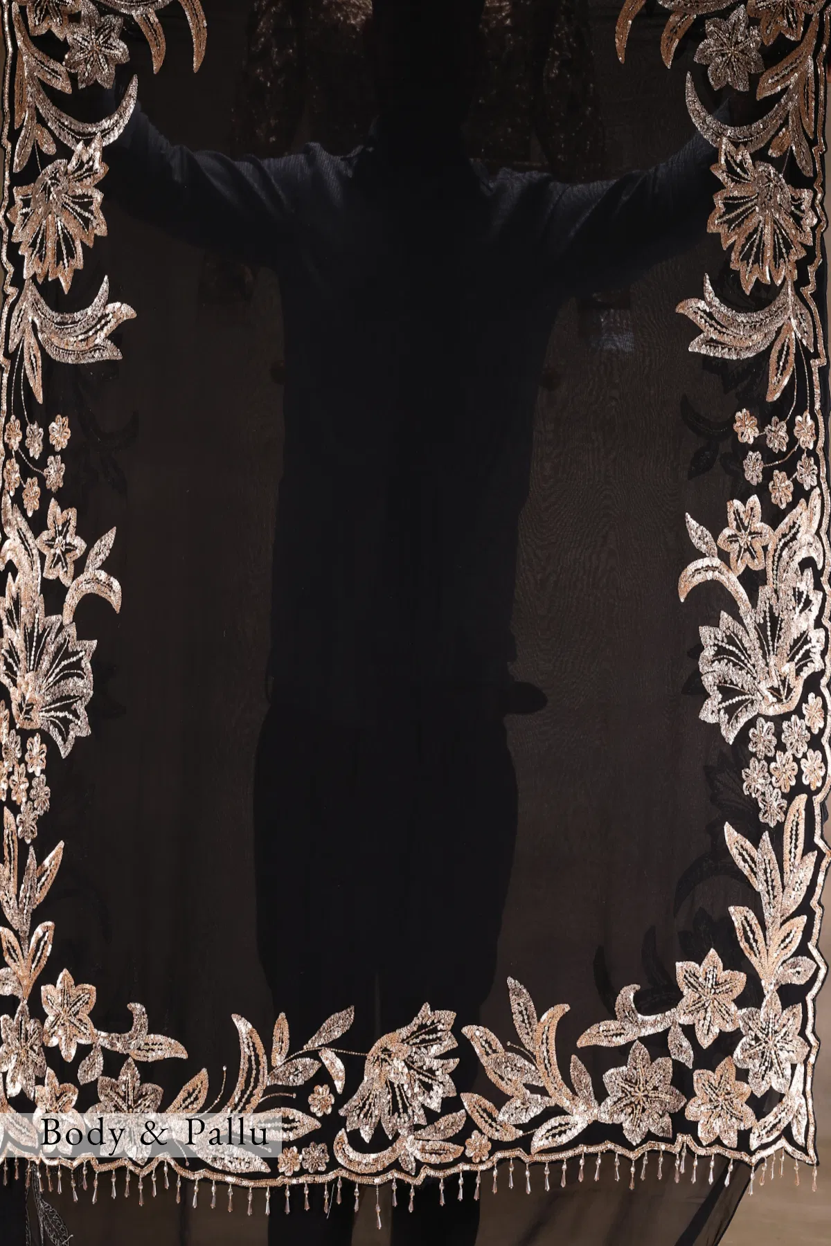 Black Sequin Embroidered Georgette Saree (2-Piece) - Image 11