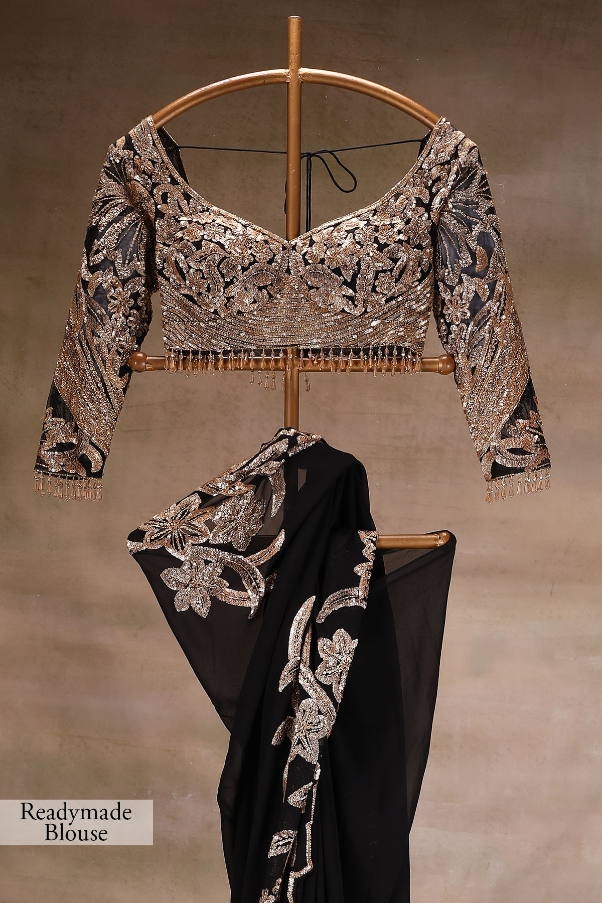 Black Sequin Embroidered Georgette Saree (2-Piece) - Image 13