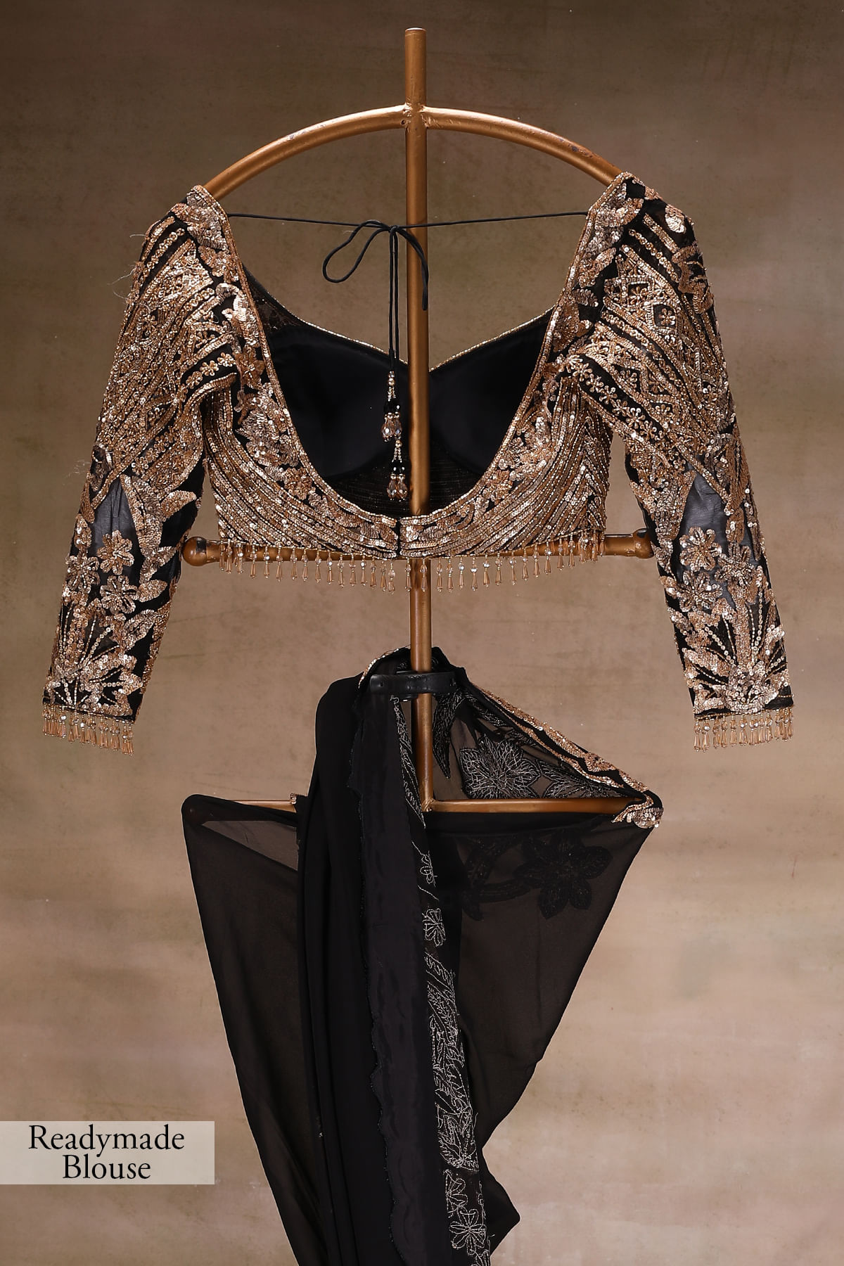 Black Sequin Embroidered Georgette Saree (2-Piece) - Image 14