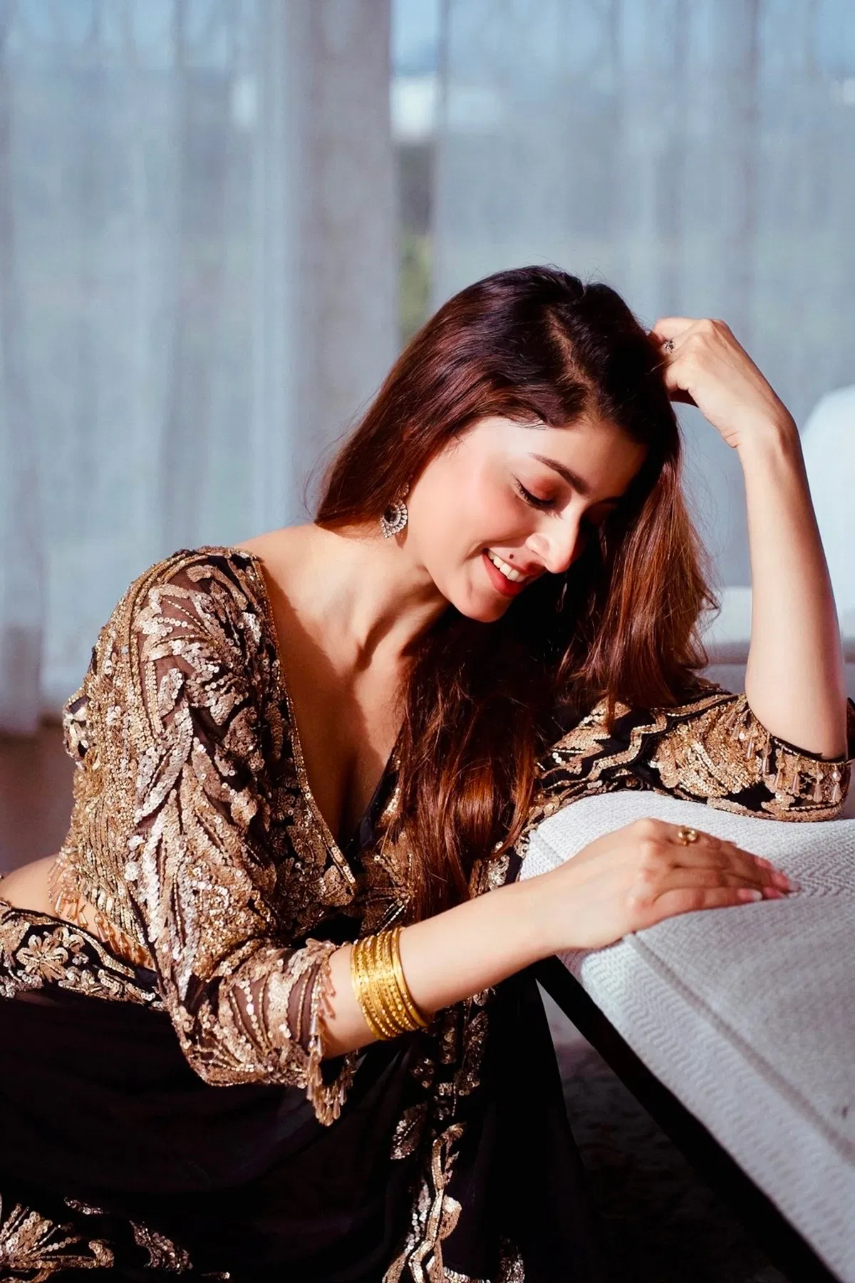 Black Sequin Embroidered Georgette Saree (2-Piece) - Image 4