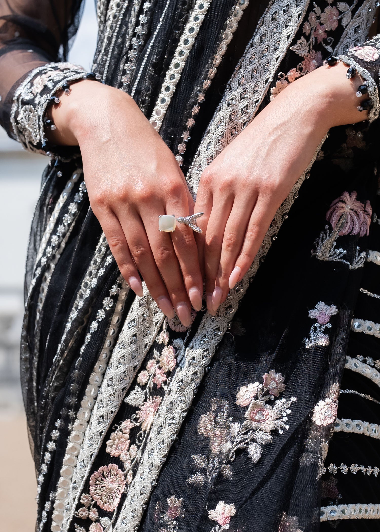 Pakistani Black Embellished Net Saree (2-Piece) - Image 5