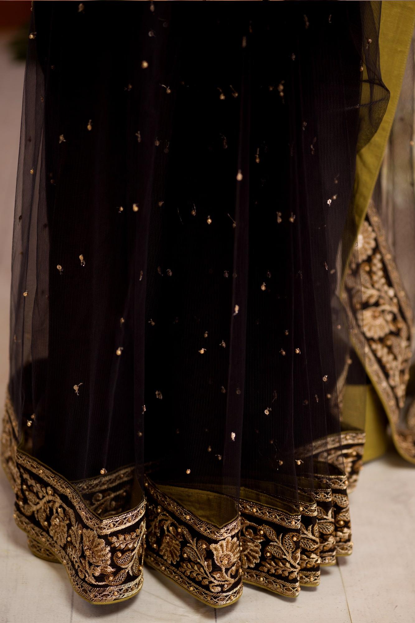 Black Zardozi & Katdana Net Saree (3-Piece) - Image 1