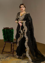 Pakistani Black Embellished Organza Saree with Chanderi Silk Blouse (2-Piece) - Image 2