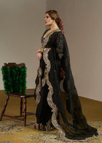 Pakistani Black Embellished Organza Saree with Chanderi Silk Blouse (2-Piece) - Image 4