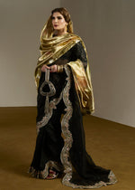 Pakistani Black Embellished Organza Saree with Chanderi Silk Blouse (2-Piece) - Image 8