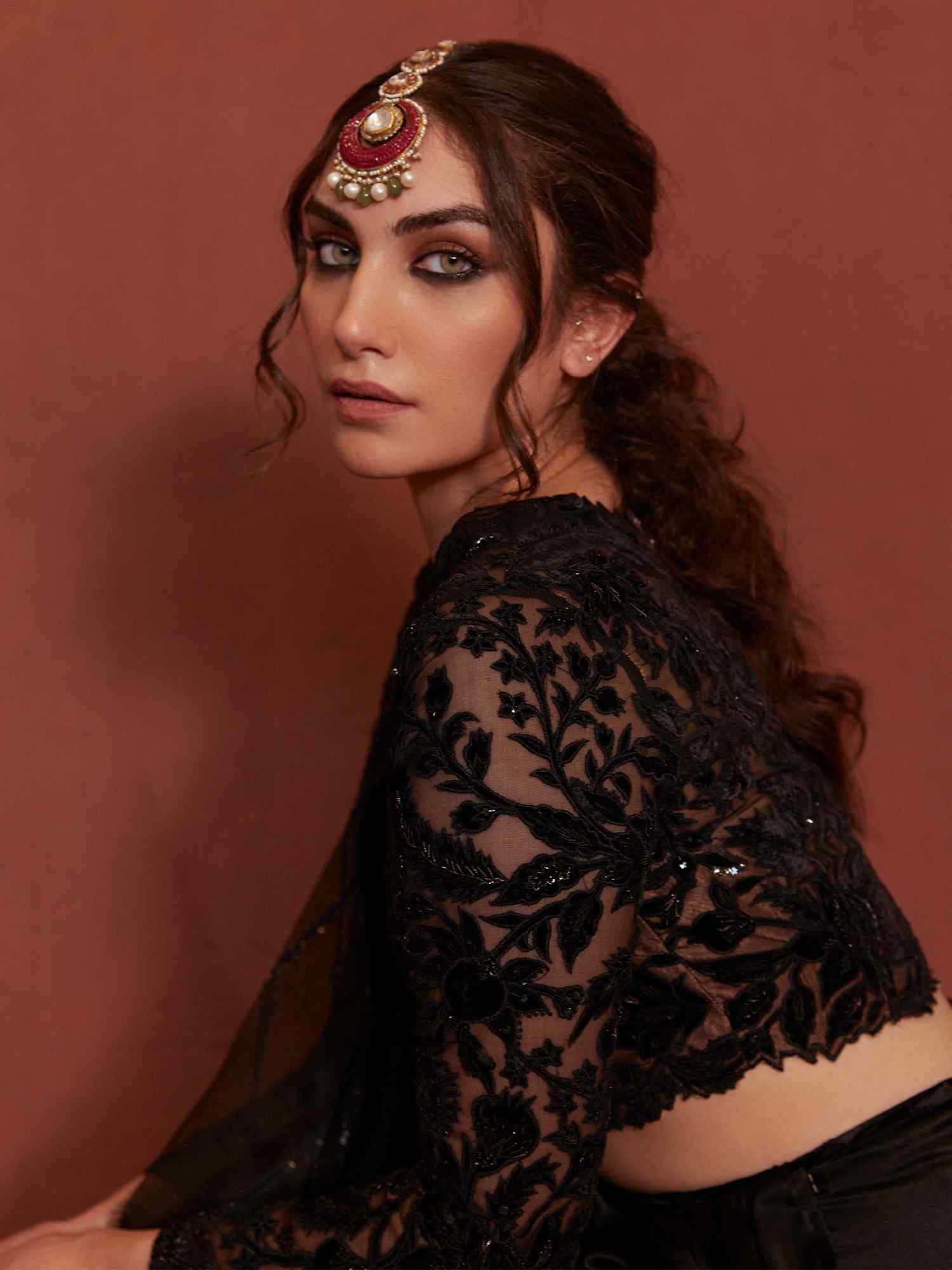 Black Zardozi Organza & Satin Chamois Saree (3-Piece) - Image 2