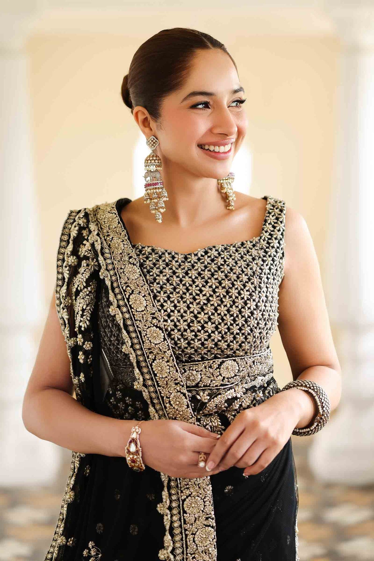 Pakistani Black Gotta Embroidered Poly Net Saree (3-Piece) - Image 6