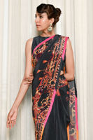 Black Embellished Pure Raw Silk Saree (3-Piece) - Image 3