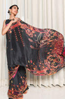 Black Embellished Pure Raw Silk Saree (3-Piece) - Image 4