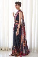 Black Embellished Pure Raw Silk Saree (3-Piece) - Image 5