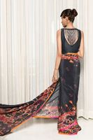 Black Embellished Pure Raw Silk Saree (3-Piece) - Image 6