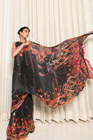 Black Embellished Pure Raw Silk Saree (3-Piece) - Image 7