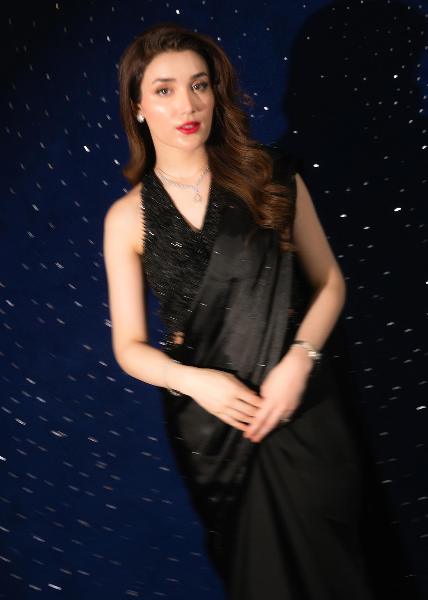 Indian Black Embellished Shamoz Silk Saree (2-Piece) - Image 3