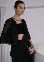 Black Beaded Silk Saree with Net Jacket (3-Piece) - Image 3