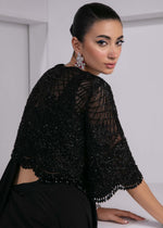 Black Beaded Silk Saree with Net Jacket (3-Piece) - Image 5