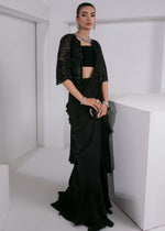 Black Beaded Silk Saree with Net Jacket (3-Piece) - Image 6