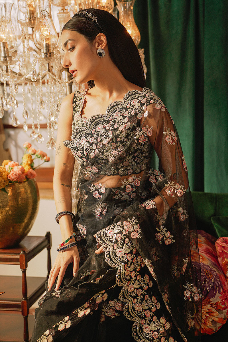 Black Embroidered Silk Saree (2-Piece) - Image 3