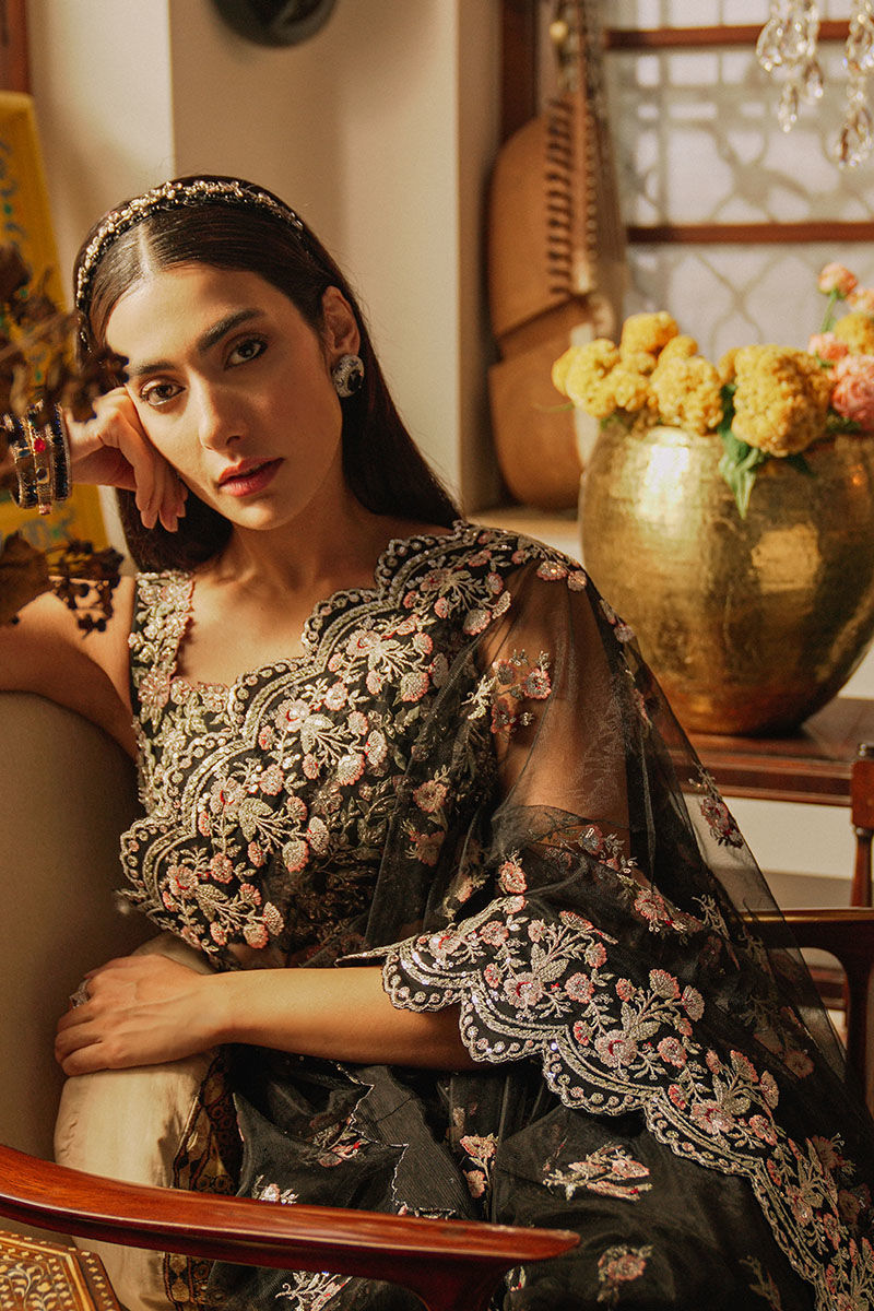 Black Embroidered Silk Saree (2-Piece) - Image 5