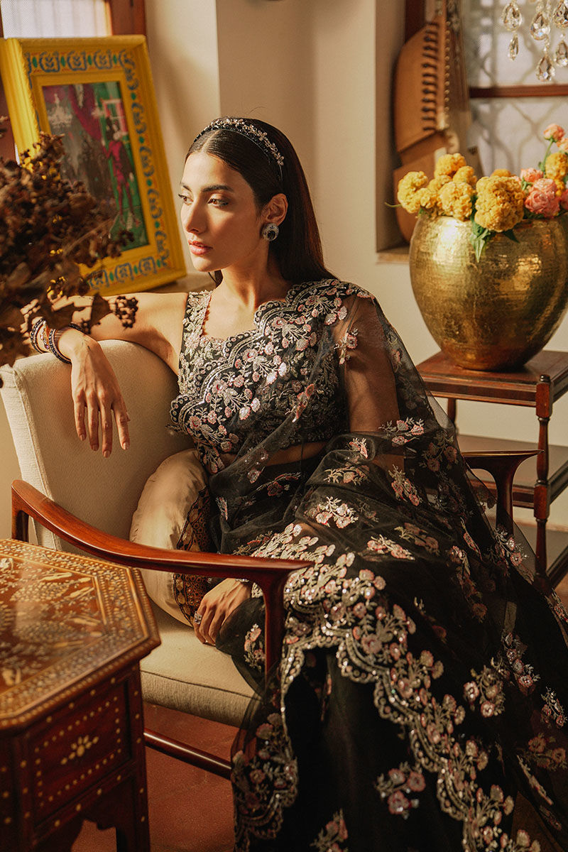 Black Embroidered Silk Saree (2-Piece) - Image 7