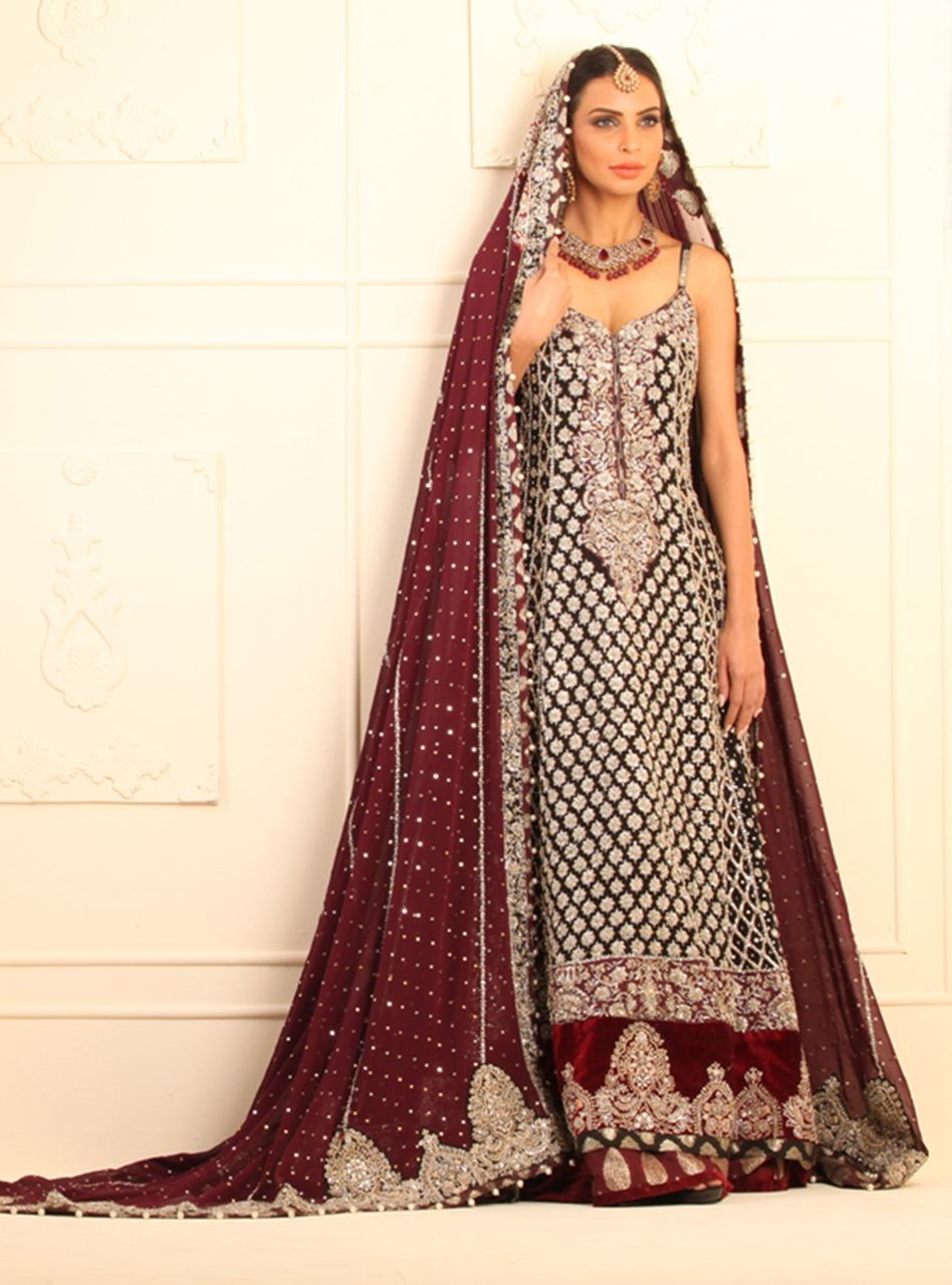 Pakistani Black Embellished Chiffon Bridal Sharara (3-Piece) - Image 1
