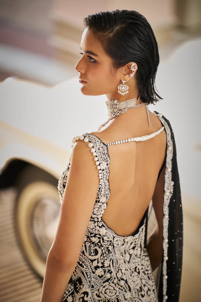 Black Pearl & Crystal Georgette Sharara (3-Piece) - Image 6