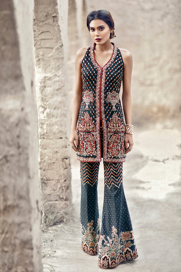 Black Embroidered Georgette Sharara Set (2-Piece) - Image 3