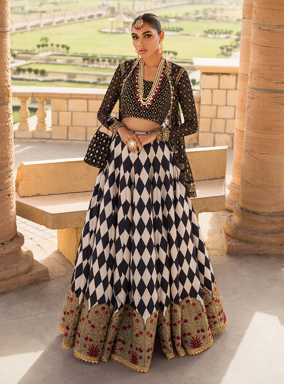 Pakistani Black Embroidered Net Short Jacket Sharara (2-Piece) - Image 4