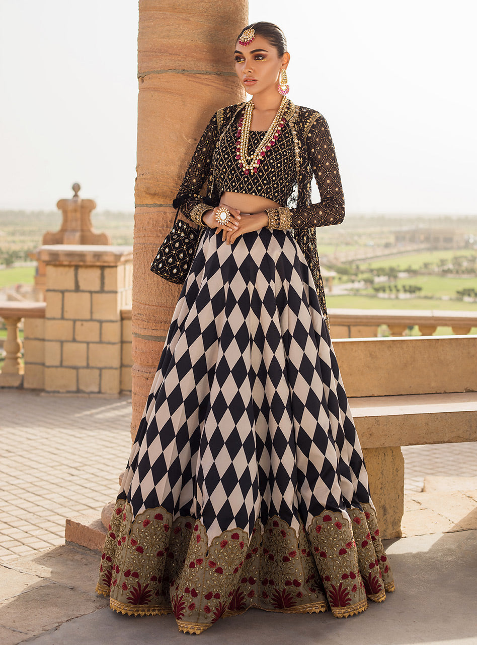 Pakistani Black Embroidered Net Short Jacket Sharara (2-Piece) - Image 6