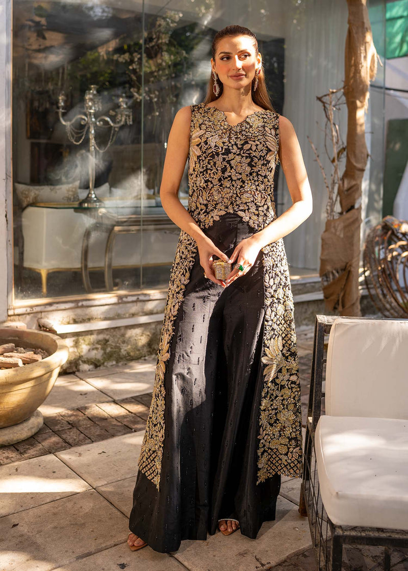 Pakistani Black Embroidered Organza Cutwork Shirt with Sharara (2-Piece) - Image 1