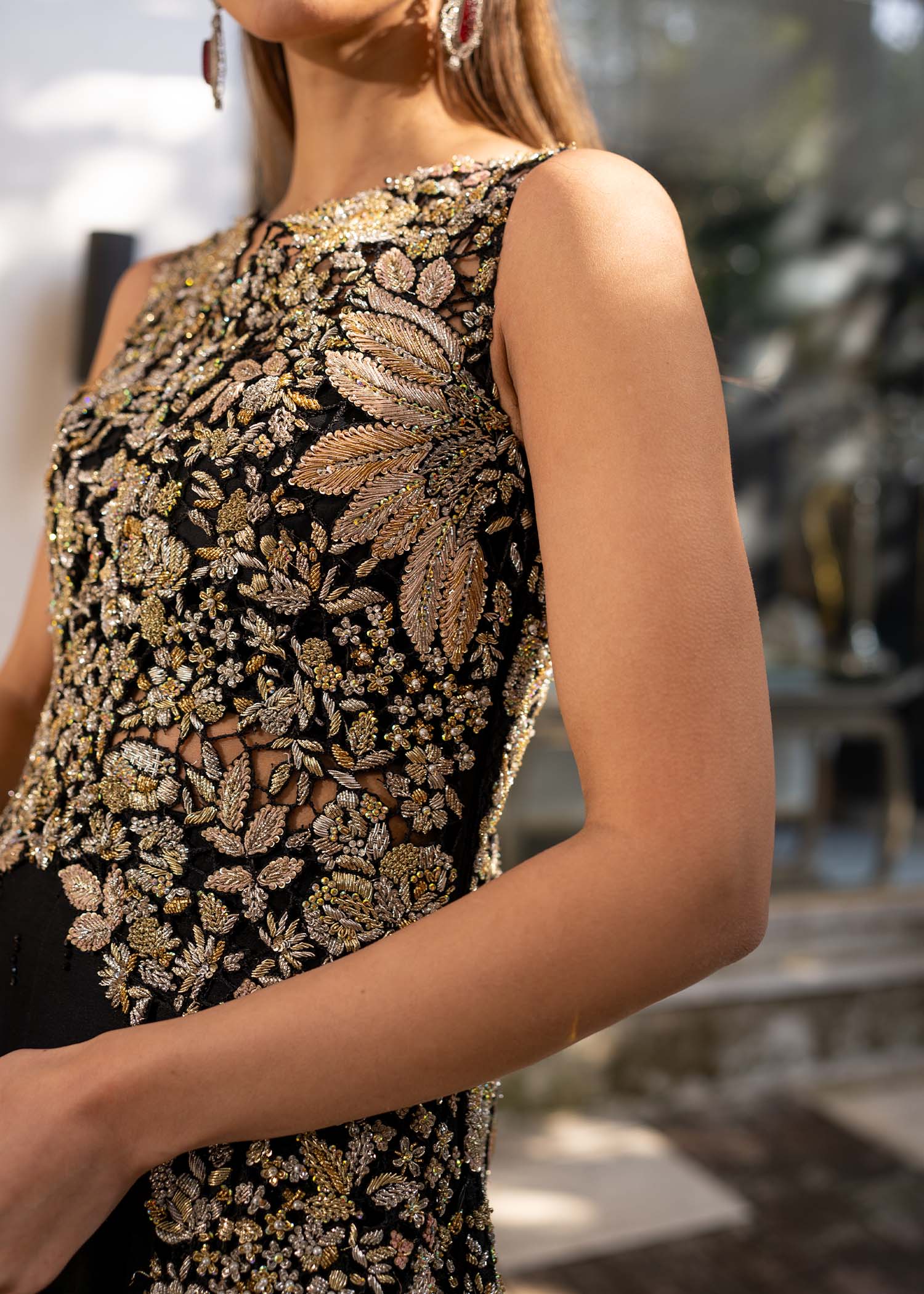 Pakistani Black Embroidered Organza Cutwork Shirt with Sharara (2-Piece) - Image 5