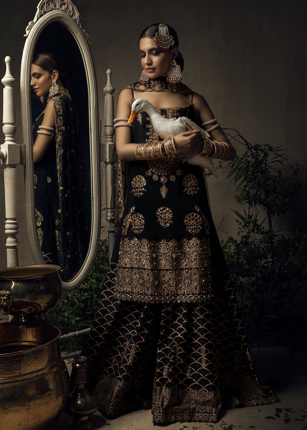 Black Gold Block Printed Raw Silk Sharara (3-Piece) - Image 3