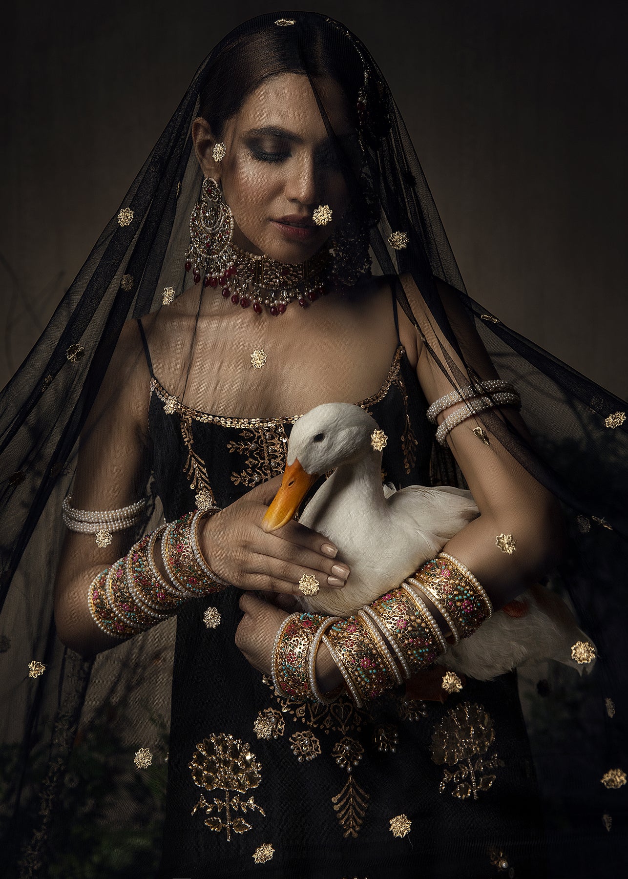 Black Gold Block Printed Raw Silk Sharara (3-Piece) - Image 4