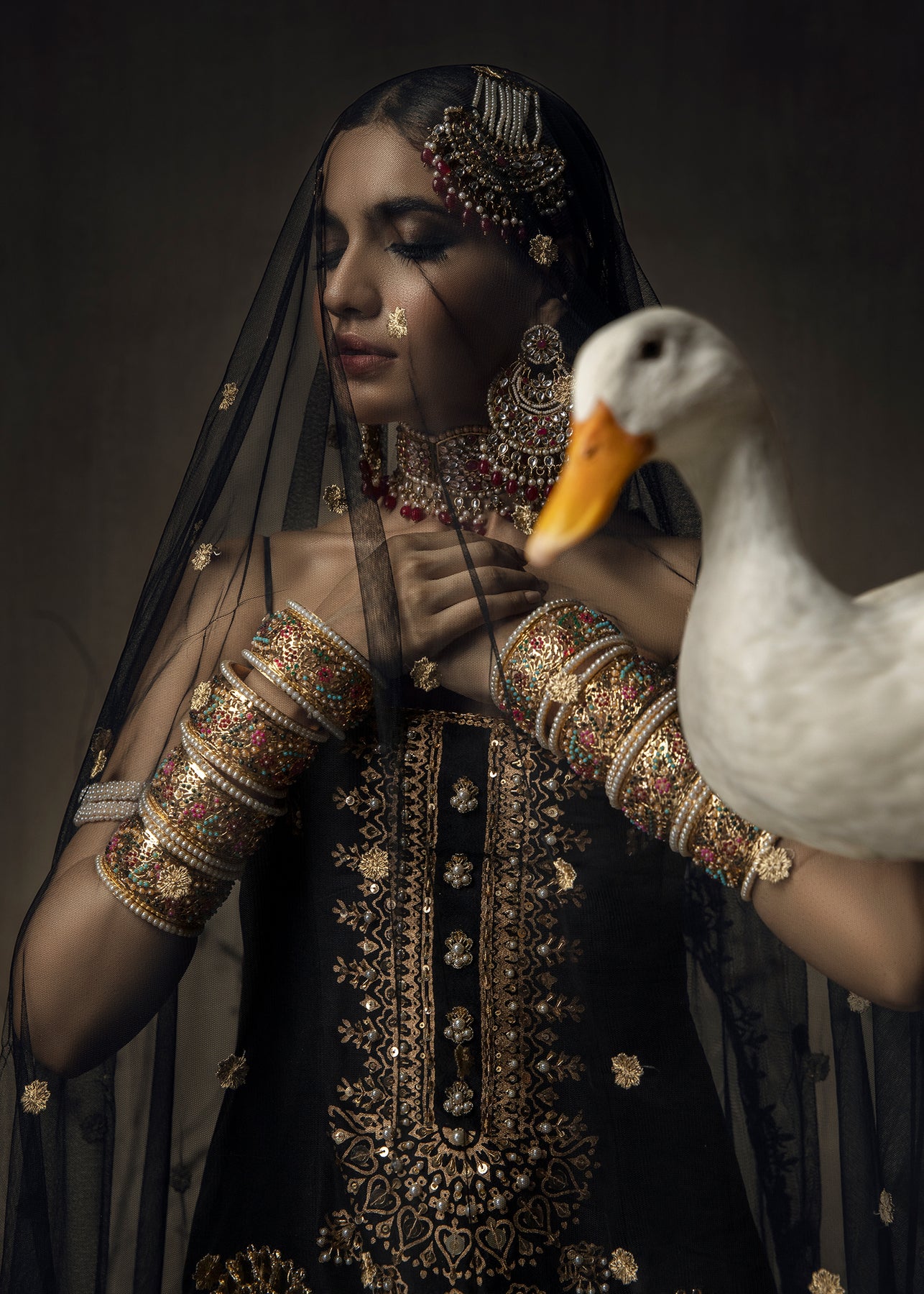 Black Gold Block Printed Raw Silk Sharara (3-Piece) - Image 5