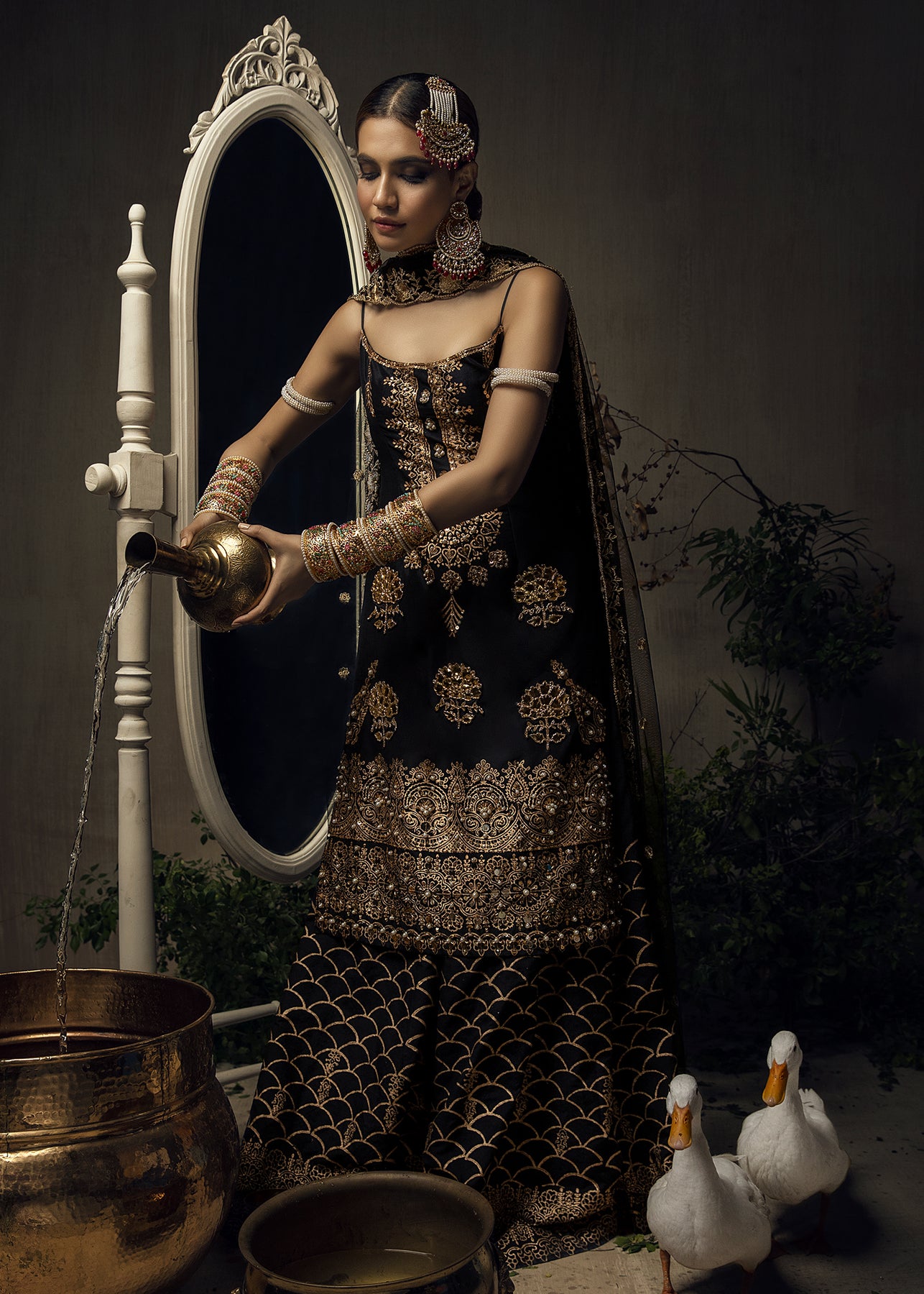 Black Gold Block Printed Raw Silk Sharara (3-Piece) - Image 7