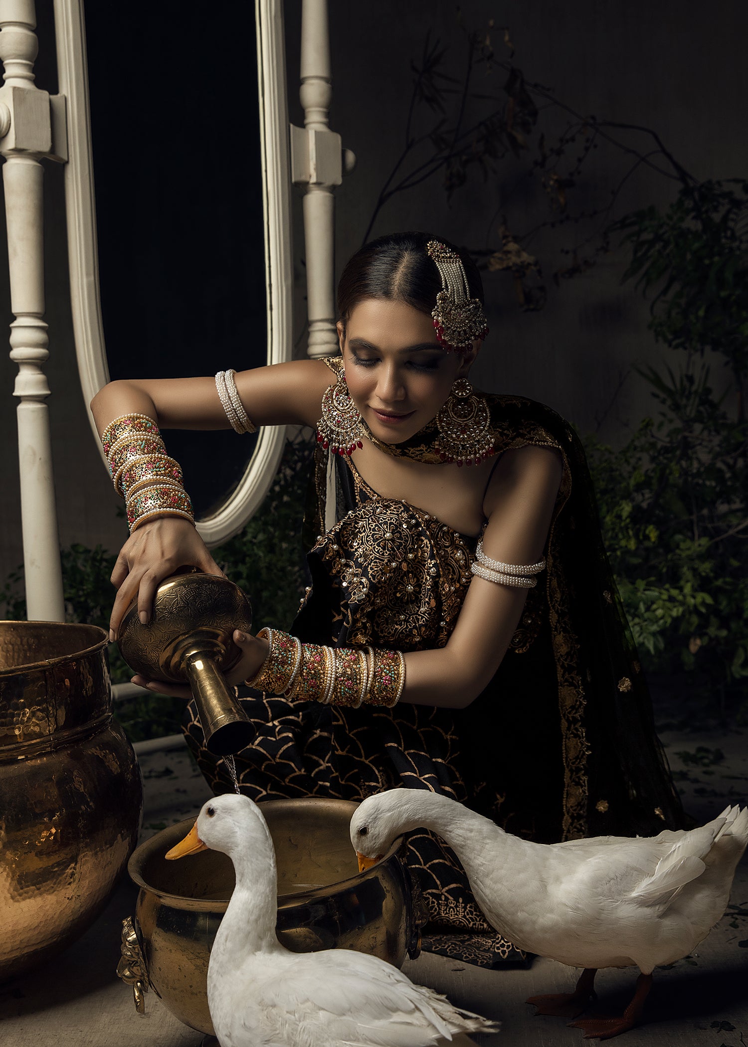 Black Gold Block Printed Raw Silk Sharara (3-Piece) - Image 7