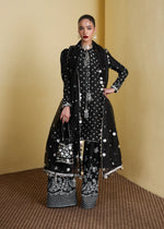 Jet Black Embroidered Pure Raw Silk Sharara (3-Piece) - Image 2