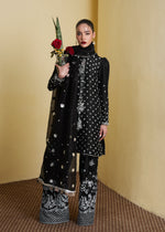 Jet Black Embroidered Pure Raw Silk Sharara (3-Piece) - Image 6