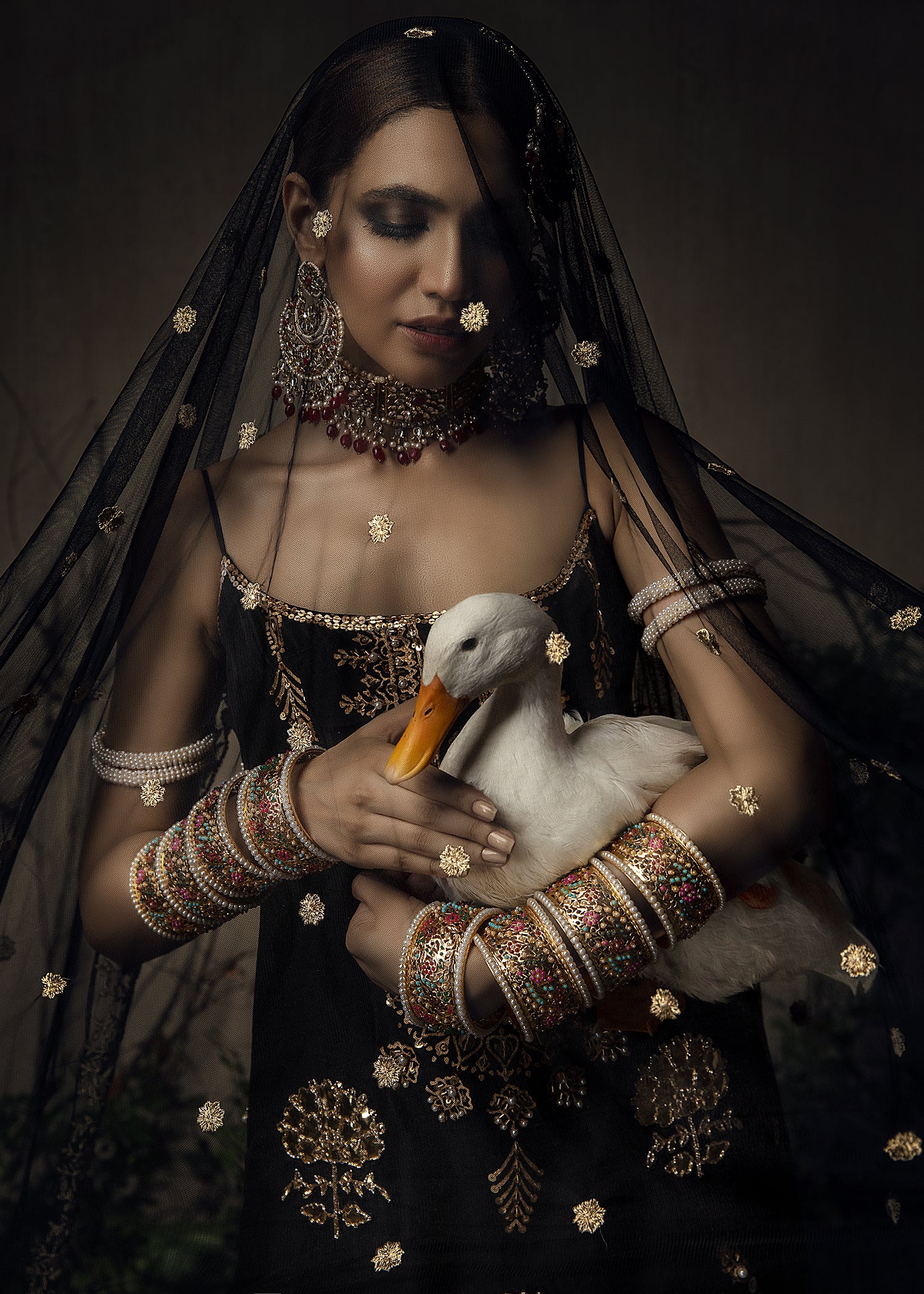 Pakistani Black Embroidered Raw Silk Sharara (3-Piece) - Image 3