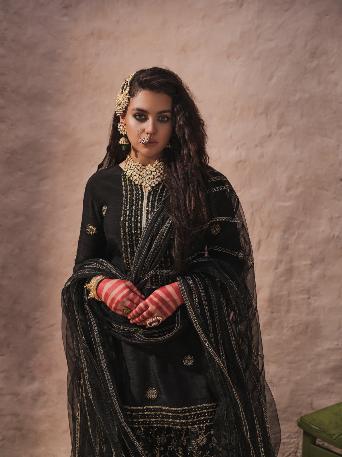 Pakistani Black Embroidered Silk-Blend Sharara (3-Piece) - Image 5