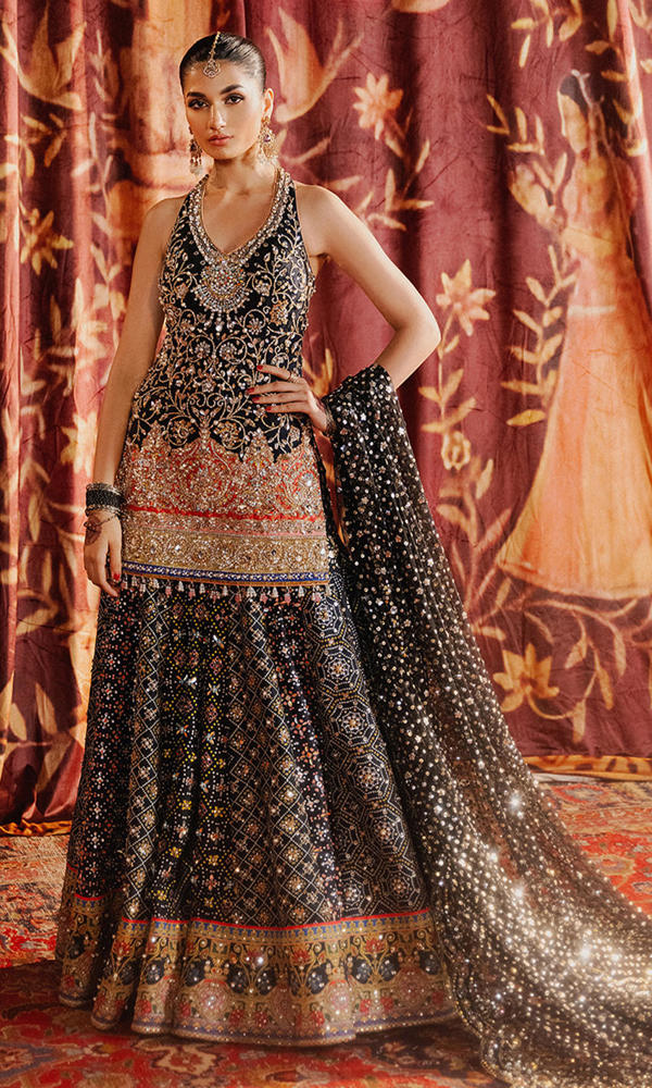 Black Embellished Silk Sharara Set (3-Piece) - Image 2