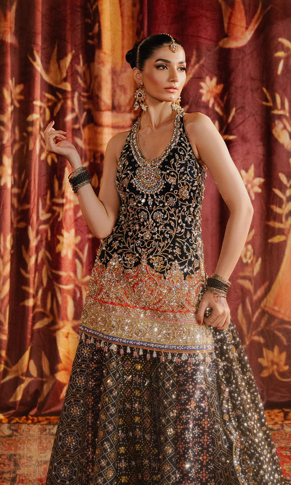 Black Embellished Silk Sharara Set (3-Piece) - Image 3