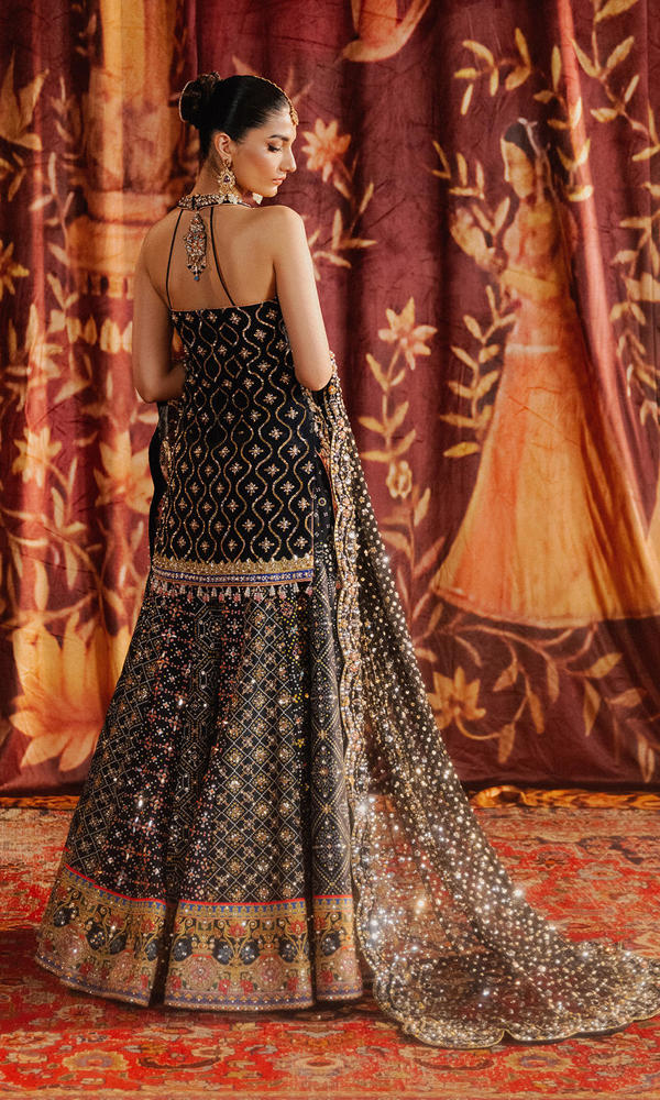 Black Embellished Silk Sharara Set (3-Piece) - Image 4