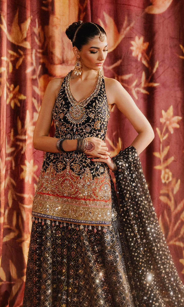 Black Embellished Silk Sharara Set (3-Piece) - Image 7