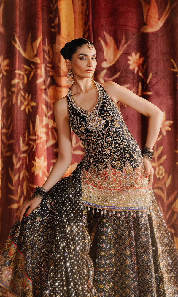 Black Embellished Silk Sharara Set (3-Piece) - Image 9