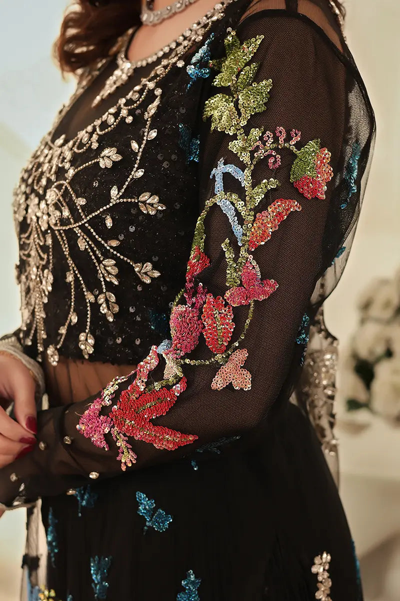 Black Embroidered Net & Silk Sharara (3-Piece) - Image 8